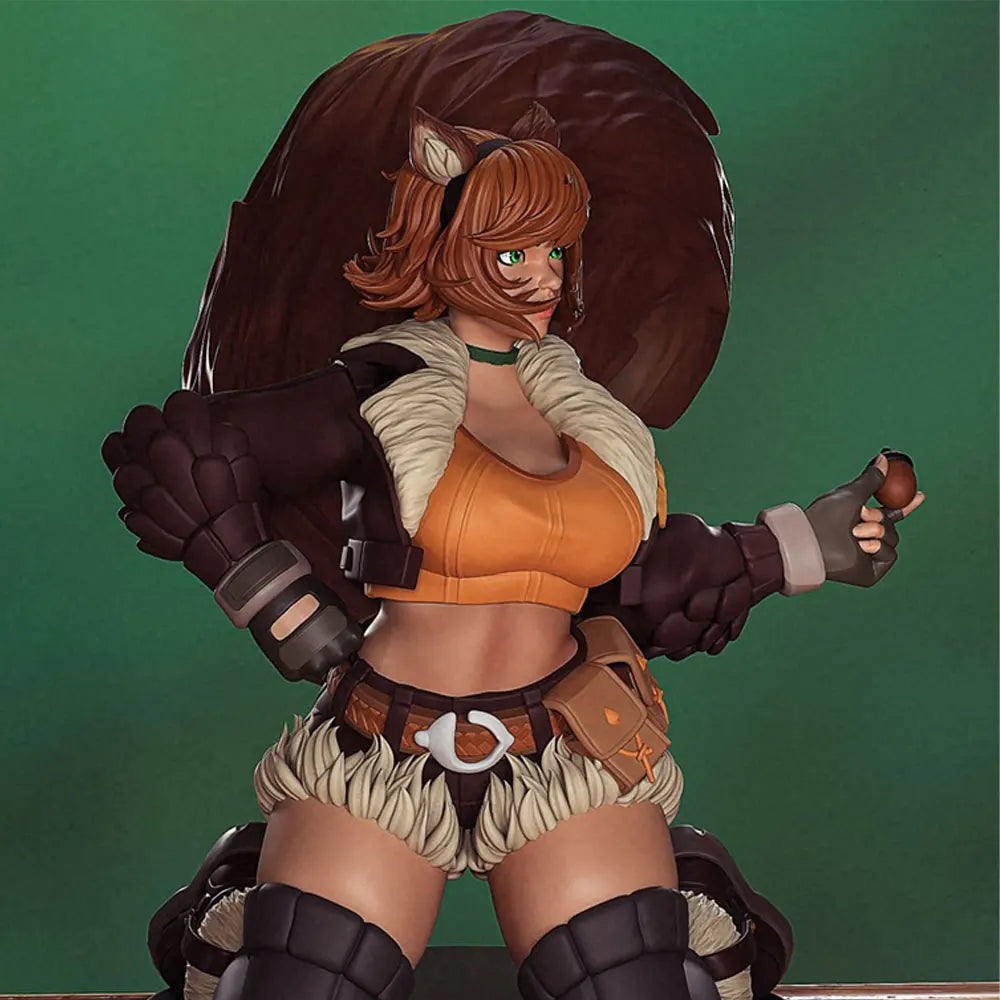 1/24 Cat-Eared Warrior Kneeling in Orange Fur-Trim Armor, Resin Model Figure Kit, Anime Theme, Unassembled and Unpainted