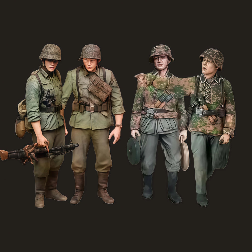 1/35 WWII German Infantry Squad Standing, 4 Figures, Resin Model Figure Kit, Unassembled and Unpainted