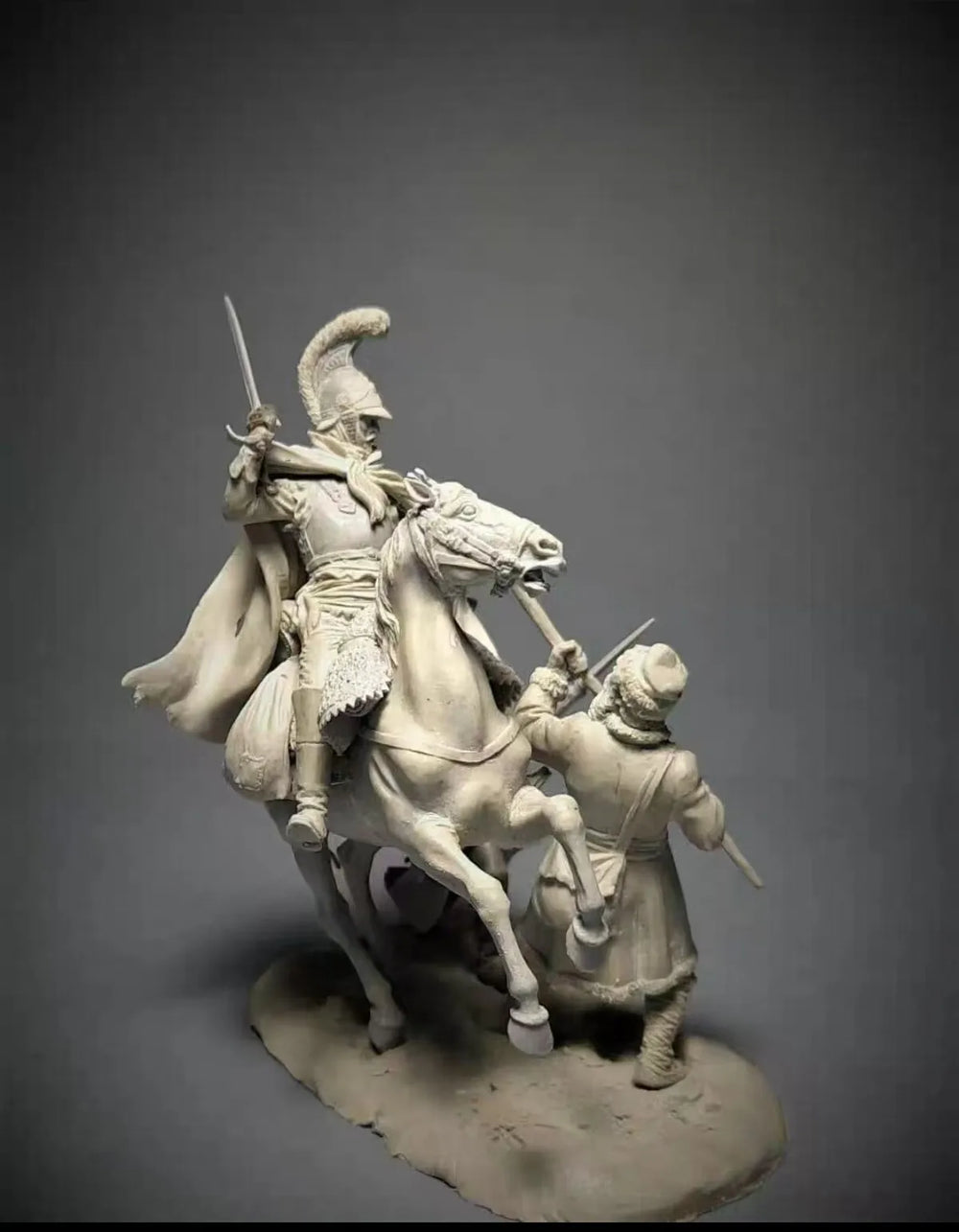1/32 Napoleonic Cavalry Officer on Rearing Horse, 3 Figures, Resin Model Figure Kit, Unassembled and Unpainted
