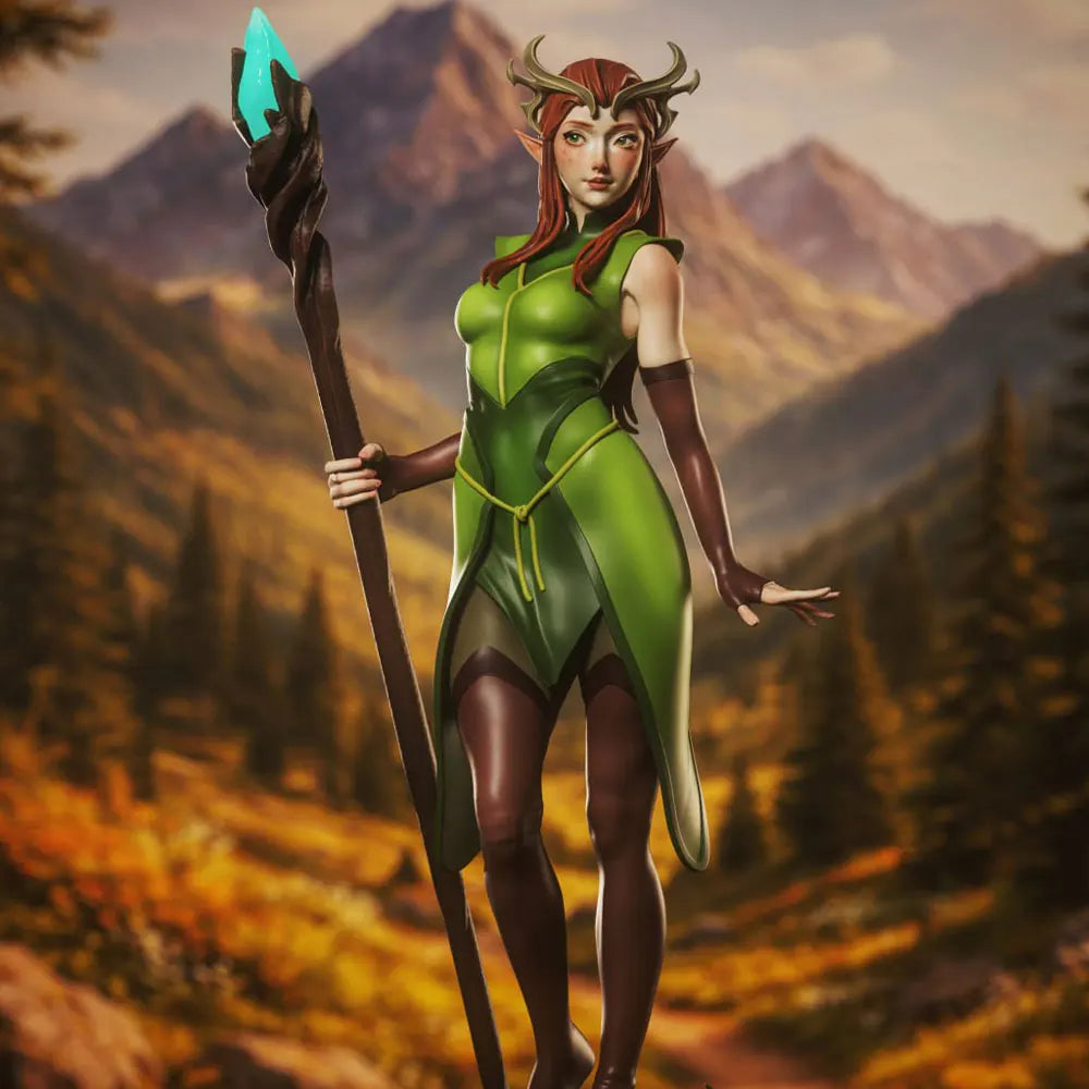 1/24 Demoness with Curved Horns Wielding Twin Staffs, Resin Model Figure Kit, Fantasy Theme, Unassembled and Unpainted