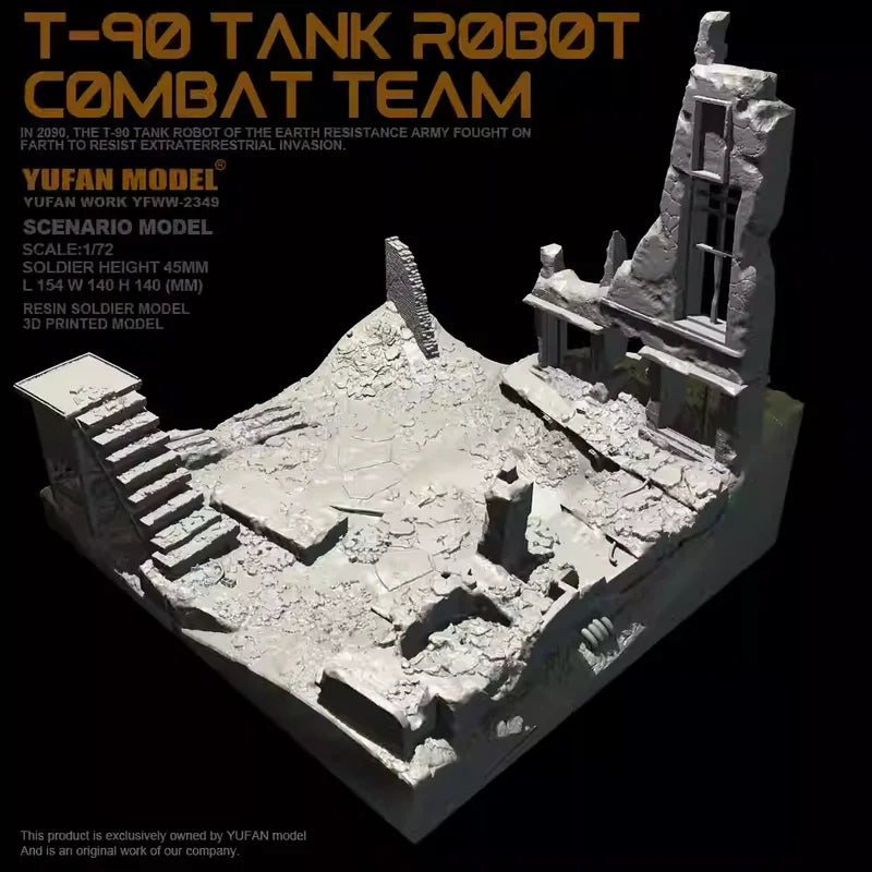 1/72 T-90 Combat Mech Urban, 8 Figures, Resin Model Diorama Kit, Sci-Fi Theme, Unassembled and Unpainted