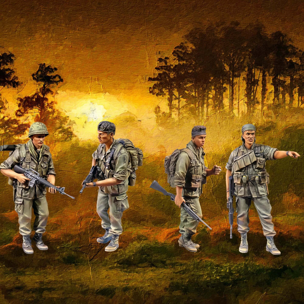 1/35 Vietnam War Soldiers, 4 Figures, Resin Model Figure Kit, Unassembled and Unpainted