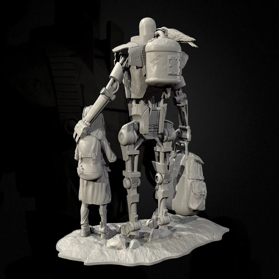 90mm Mech with Soldiers, 3 Figures, Resin Model Diorama Kit, Sci-Fi Theme, Unassembled and Unpainted