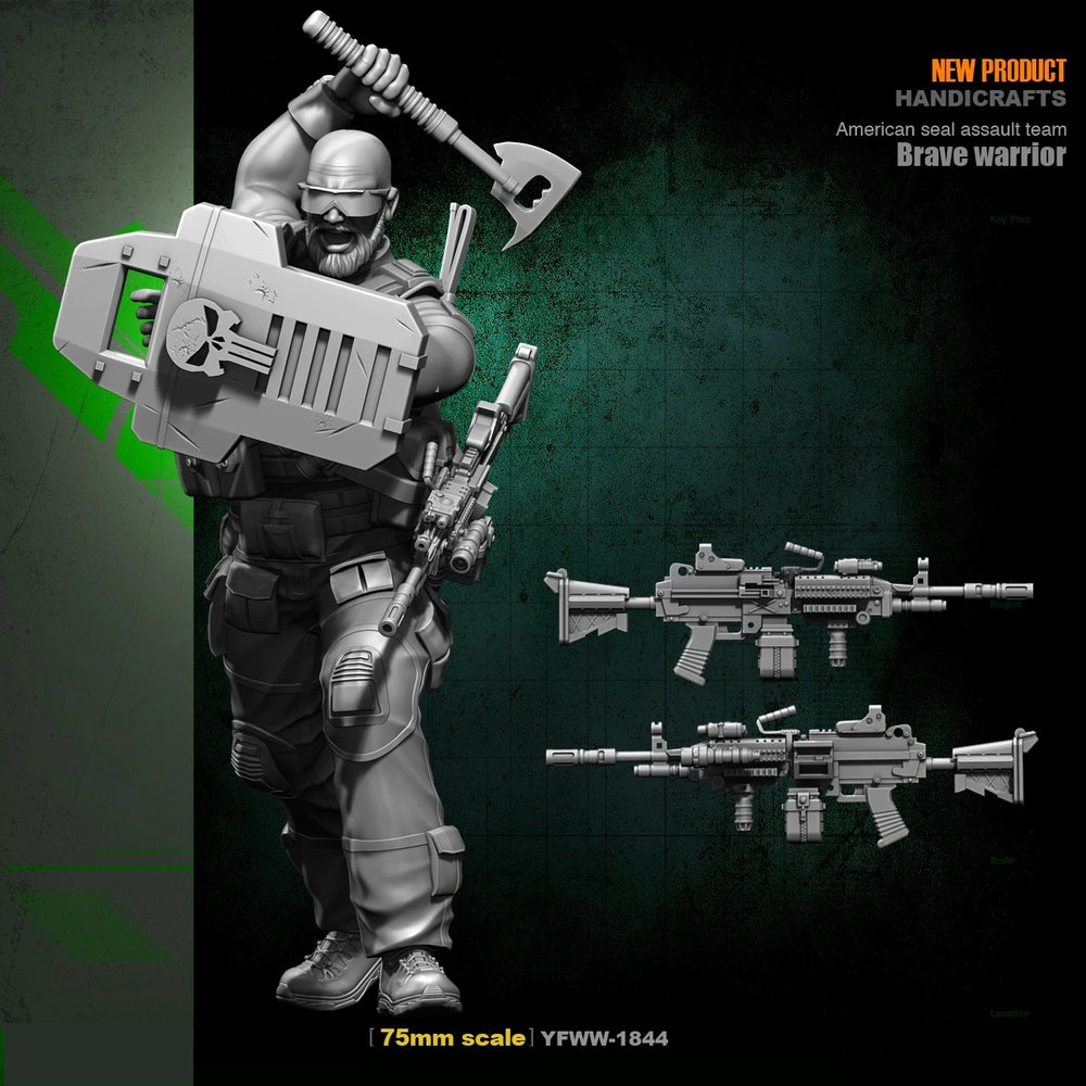 75mm Modern Soldier Axe & Shield, Resin Model Figure Kit, Unassembled and Unpainted