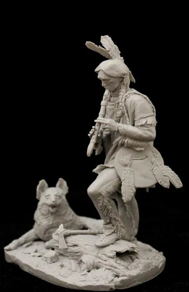 1/24 Napoleonic Prussian Officer with Wolf, Resin Model Figure Kit, Unassembled and Unpainted