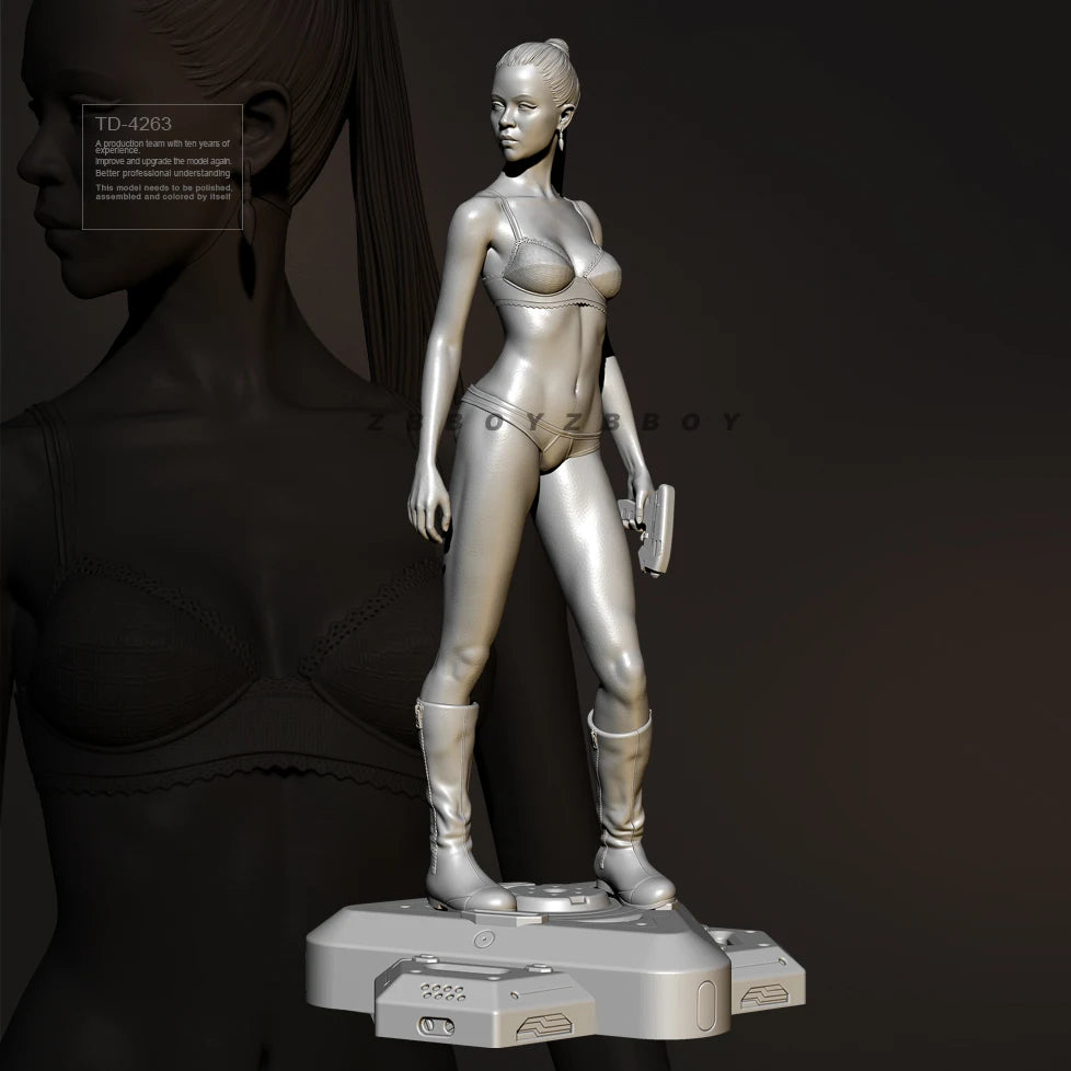 75mm Sci-Fi Female Trooper with Ponytail and Leg Wraps, Resin Model Figure Kit, Unassembled and Unpainted