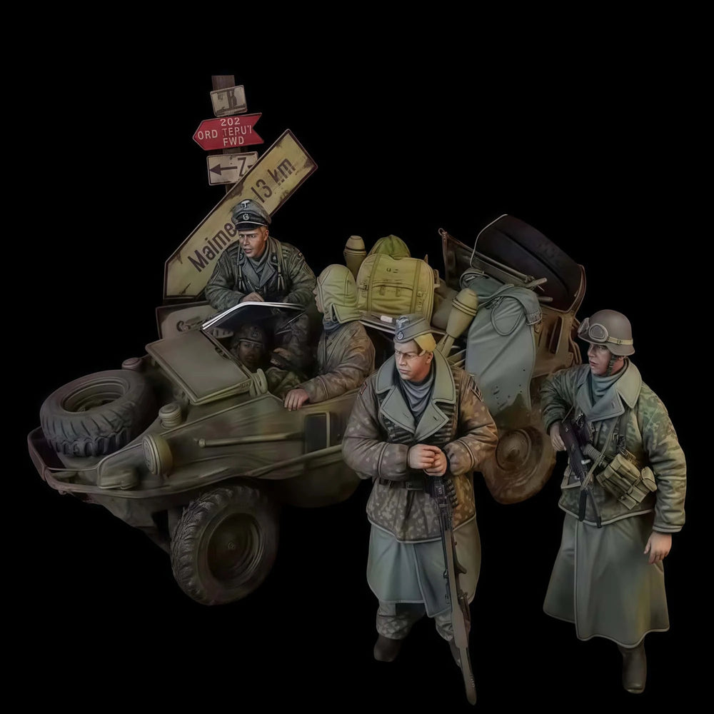 1/35 WWII German Motorcycle Platoon with Crews, 9 Figures, Resin Model Figure Kit, Unassembled and Unpainted