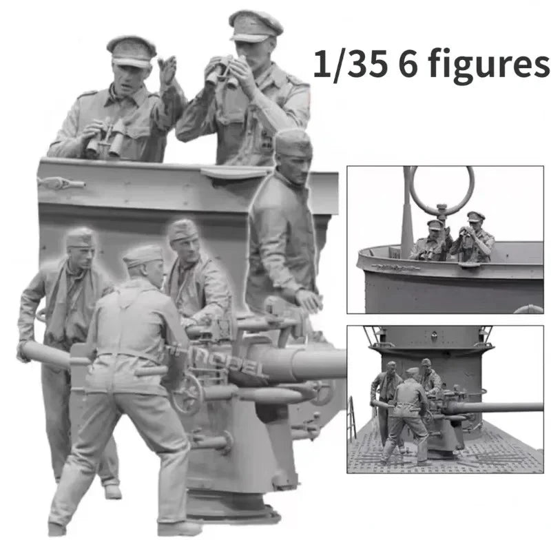 1/35 WWII Soviet Submarine Officers and Sailors, 6 Figures, Resin Model Figure Kit, Unassembled and Unpainted