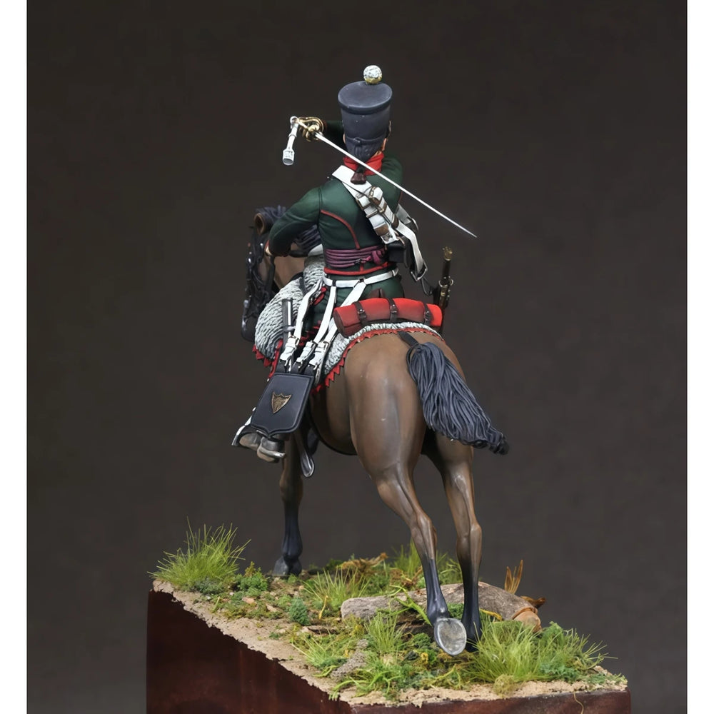 54mm Napoleonic French Hussar Cavalry, Resin Model Figure Kit, Unassembled and Unpainted