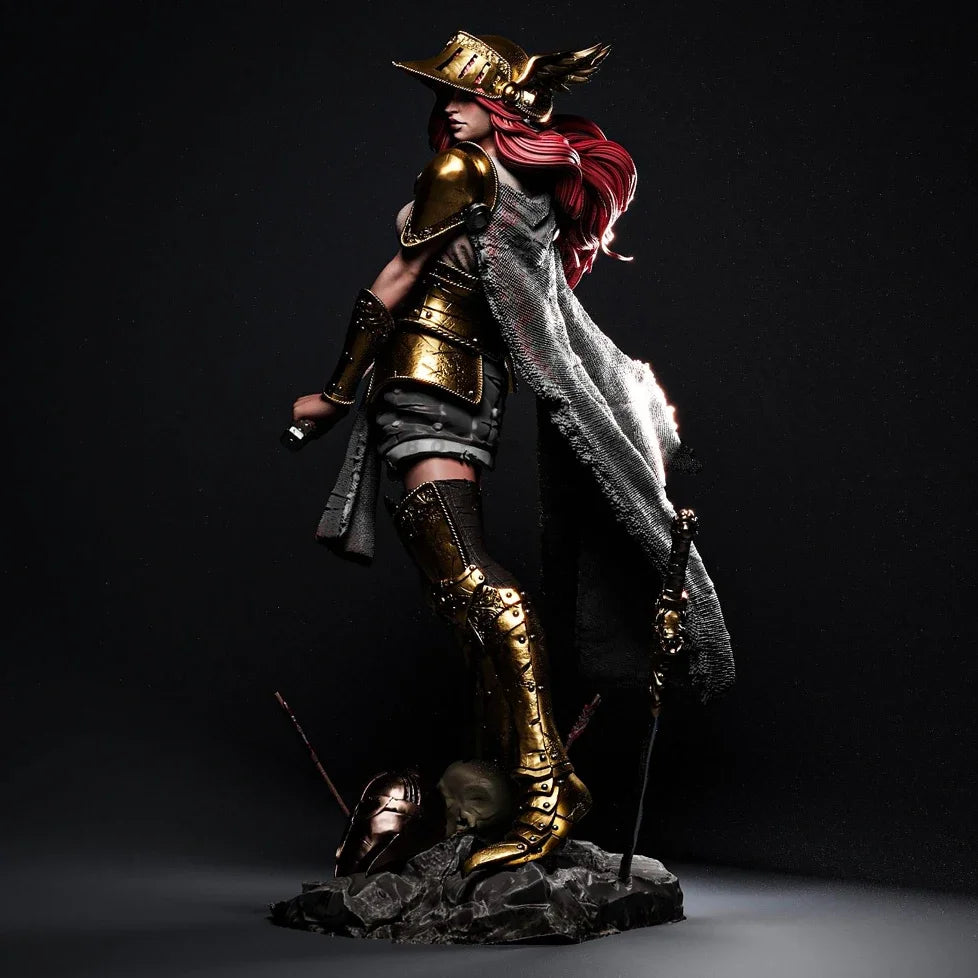 75mm Warrior Red Hair Brass Armor, Resin Model Figure Kit, Fantasy Theme, Unassembled and Unpainted