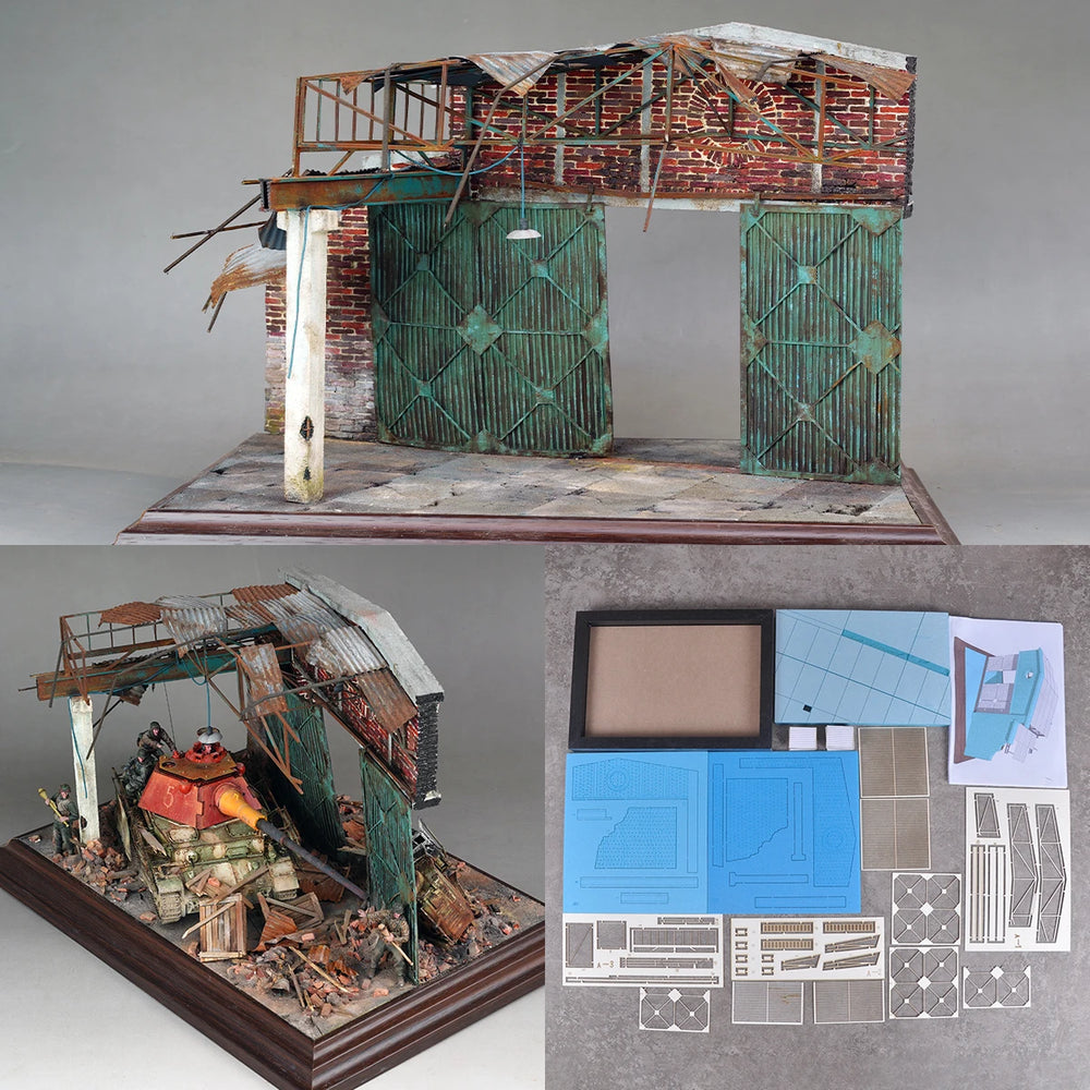 1/35 WWII Destroyed Factory, Resin Model Diorama Kit, Unassembled and Unpainted