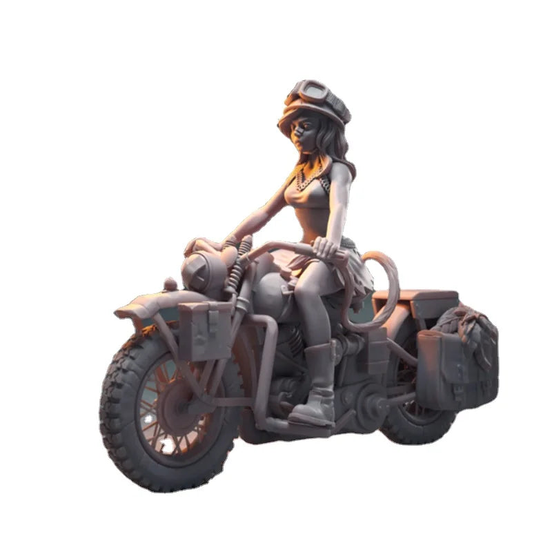 1/24 Pin-up Girl on Motorcycle, Resin Model Figure Kit, Unassembled and Unpainted