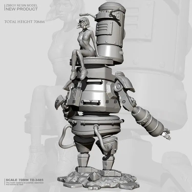 75mm Mecha Robot & Female Soldier, 2 Figures, Resin Model Figure Kit, Sci-Fi Theme, Unassembled and Unpainted