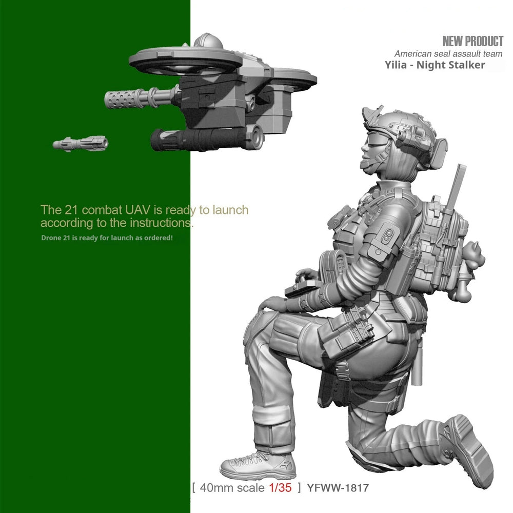 1/35 Modern US Female Soldiers & Drones, 3 Figures, Resin Model Figure Kit, Unassembled and Unpainted