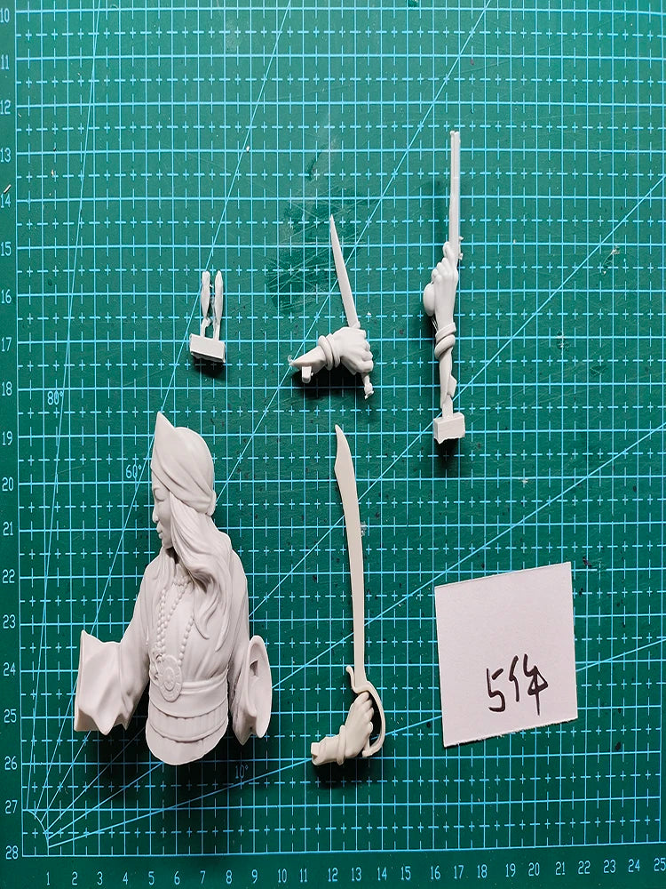 1/12 Ancient Eastern Sorceress with Pointed Crown and Spear, Resin Model Bust Kit, Unassembled and Unpainted