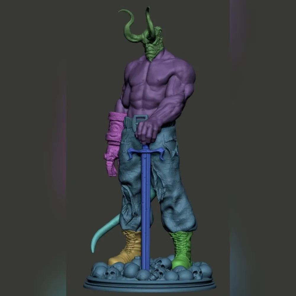 Red Demon Warrior, Resin Model Figure Kit, Fantasy Theme, Unassembled and Unpainted