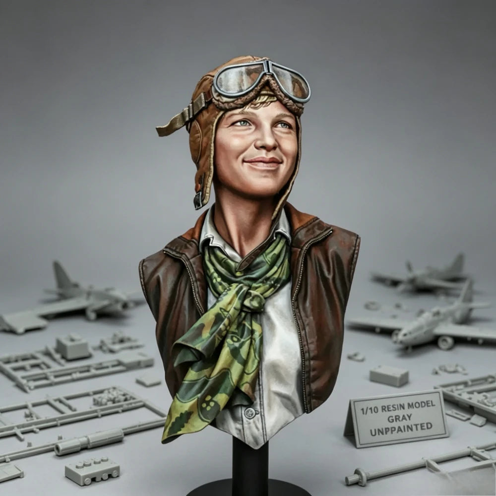 1/10 WWII Female Aviator, Resin Model Bust Kit, Unassembled and Unpainted