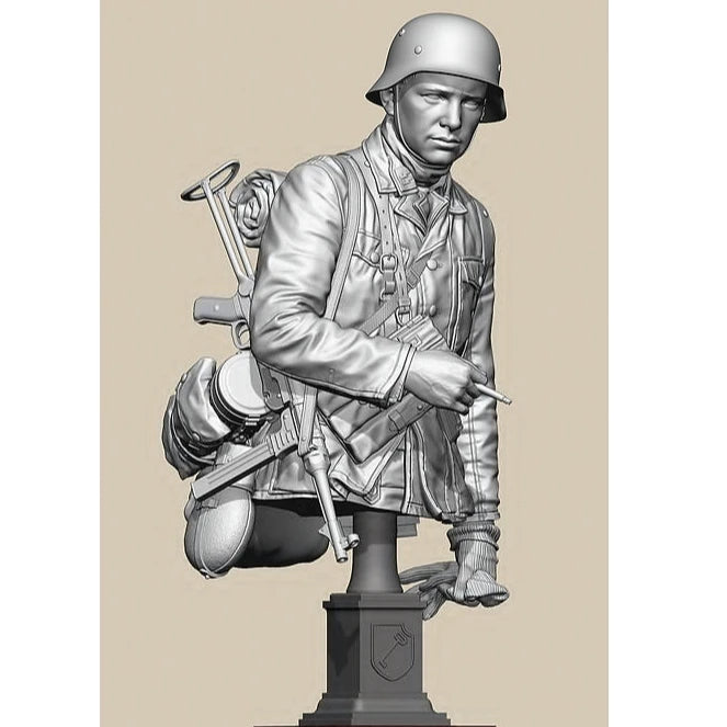 1/10 WWII German Rifleman with Gas Mask Canister, Resin Model Bust Kit, Unassembled and Unpainted