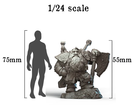 1/24 Dwarf Warrior with Axe and Skull Staff, Resin Model Figure Kit, Fantasy Theme, Unassembled and Unpainted