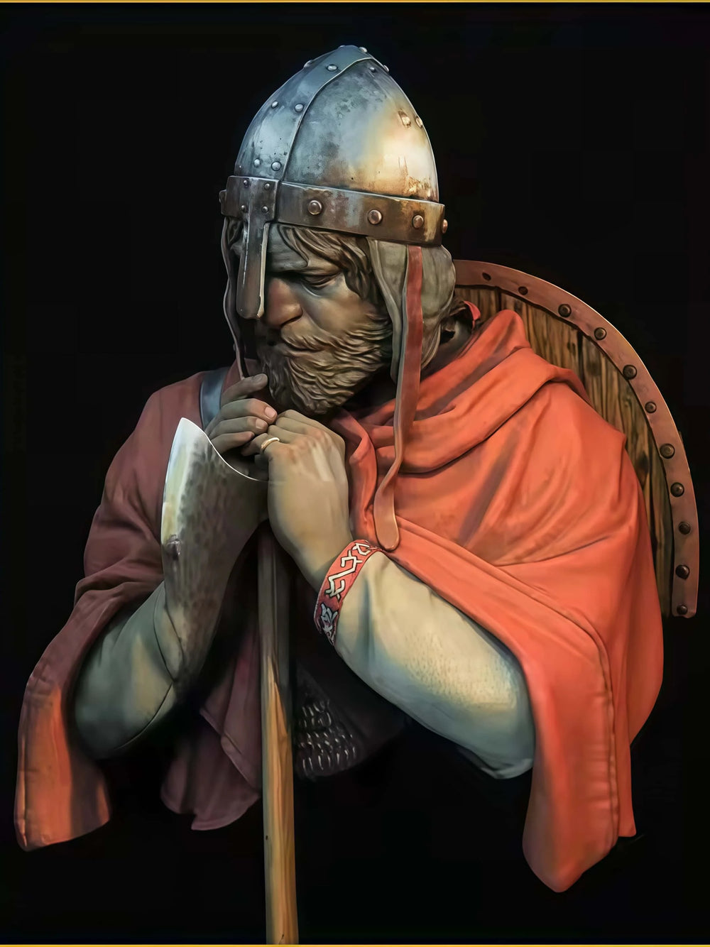1/10 Medieval Viking Warrior with Spear and Shield, Resin Model Bust Kit, Unassembled and Unpainted