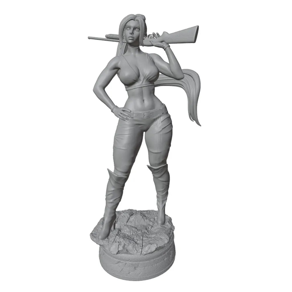 1/24 Female Warrior with Rifle and Braided Hair, Resin Model Figure Kit, Fantasy Theme, Unassembled and Unpainted
