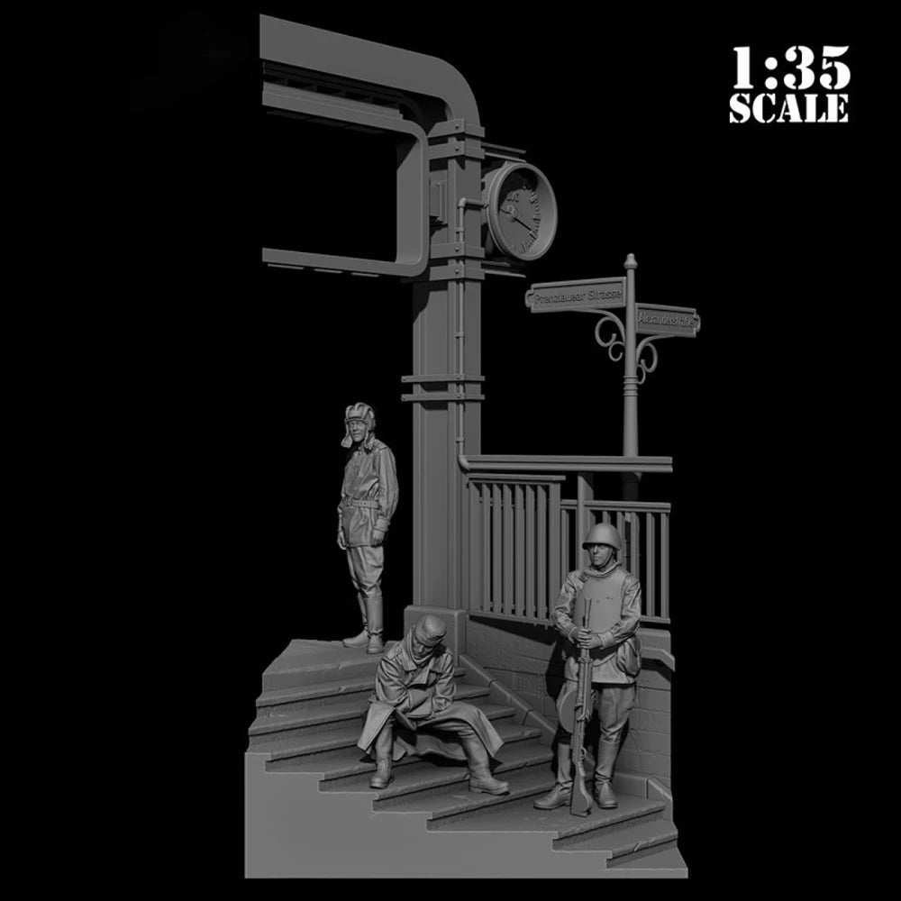 1/35 WWII Guard Checkpoint, 3 Figures, Resin Model Figure Kit, Unassembled and Unpainted
