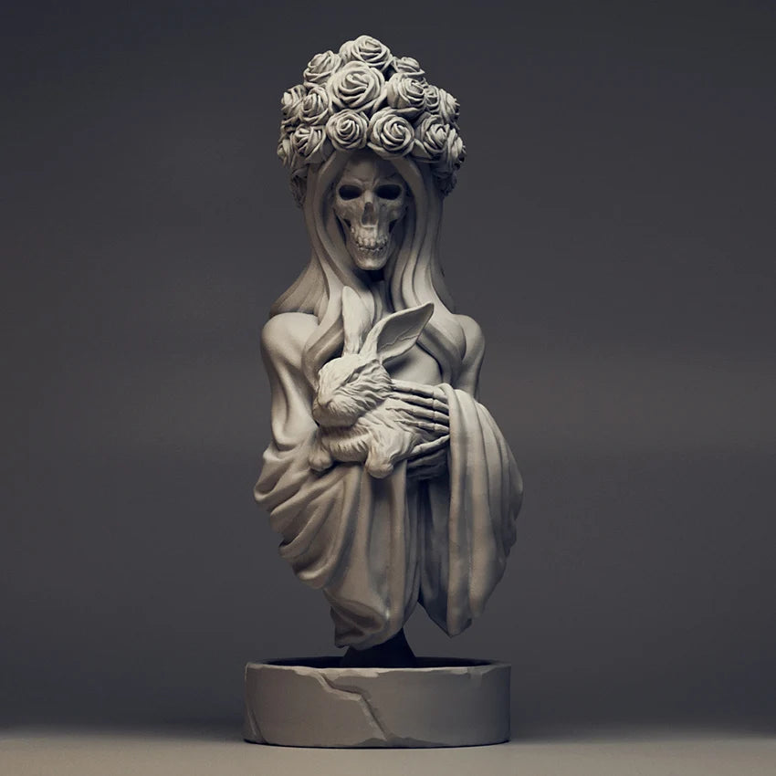 1/10 Gothic Skull & Rose, 2 Figures, Resin Model Bust Kit, Fantasy Theme, Unassembled and Unpainted