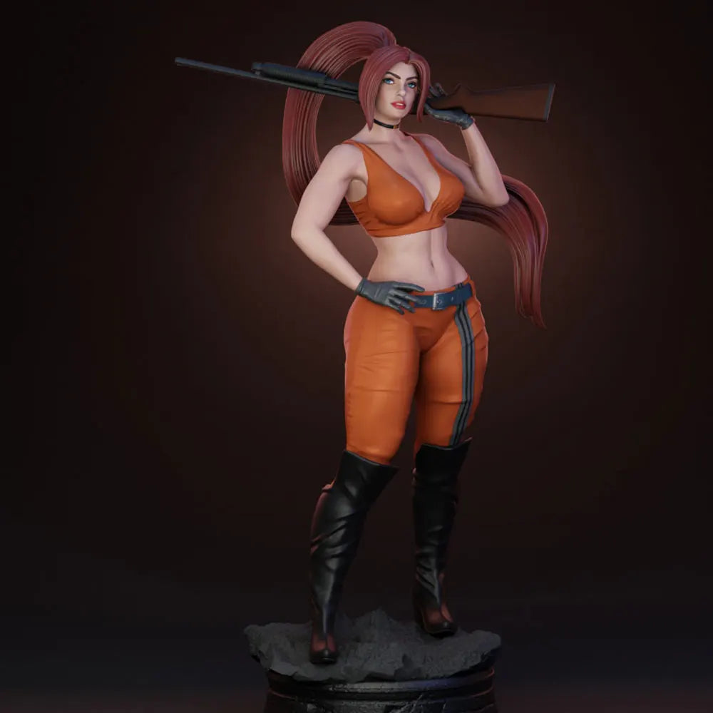 1/24 Female Warrior with Rifle and Braided Hair, Resin Model Figure Kit, Fantasy Theme, Unassembled and Unpainted