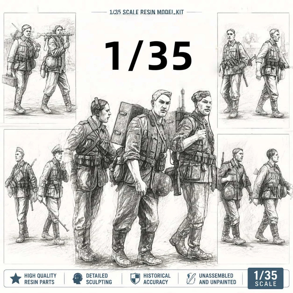 1/35 WWII German Infantry Squad with Leader, 14 Figures, Resin Model Figure Kit, Unassembled and Unpainted