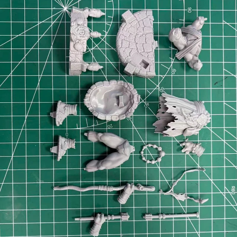 1/24 Medieval Dark Sorceress with Staff and Skull Base, Resin Model Figure Kit, Unassembled and Unpainted