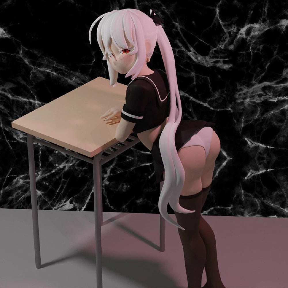 1/24 Schoolgirl with Twin Tails at Table, Resin Model Figure Kit, Anime Theme, Unassembled and Unpainted