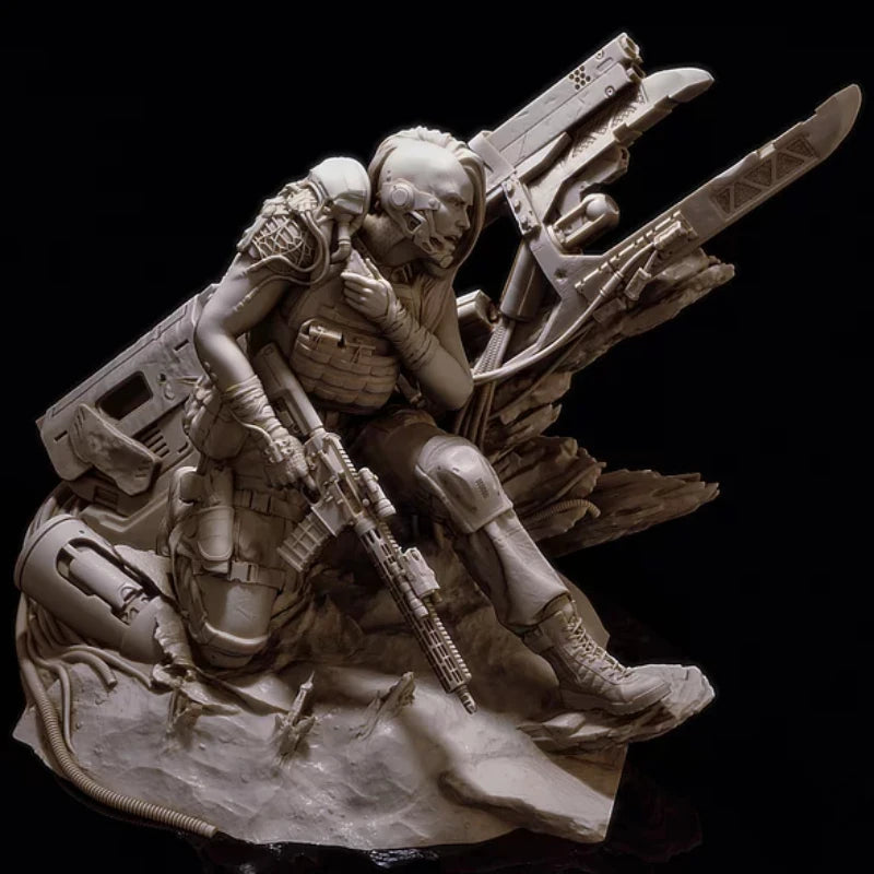 1/24 Female Soldier with Heavy Cannon, Resin Model Figure Kit, Sci-Fi Theme, Unassembled and Unpainted