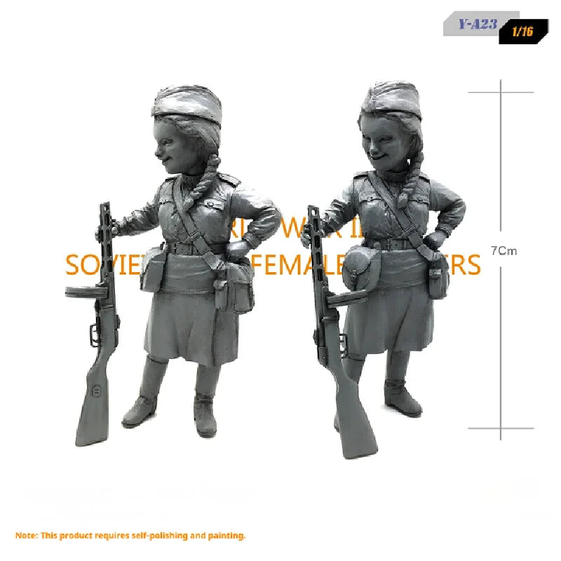 1/16 WWII Female Soldiers, 2 Figures, Resin Model Figure Kit, Unassembled and Unpainted