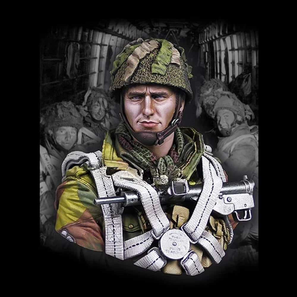 1/10 WWII German Infantryman with Camo Helmet, Resin Model Bust Kit, Unassembled and Unpainted