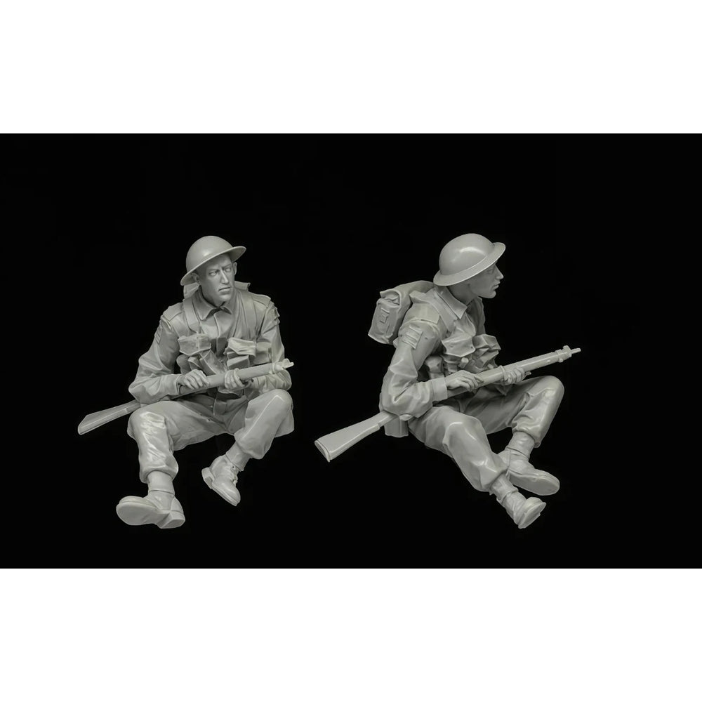 1/35 WWII British Infantry in Seated Combat Position, 2 Figures, Resin Model Figure Kit, Unassembled and Unpainted