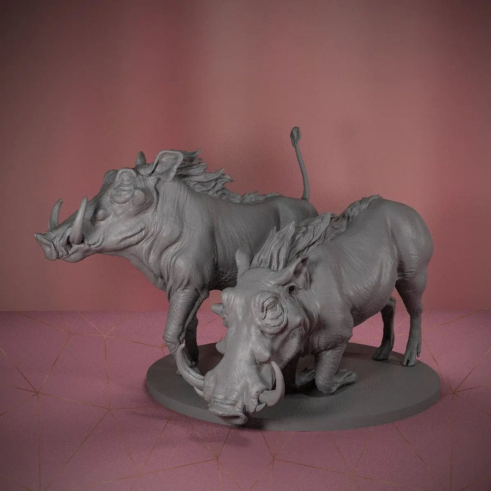 44mm Warthog Family, 3 Figures, Resin Model Creature Kit, Wildlife Theme, Unassembled and Unpainted
