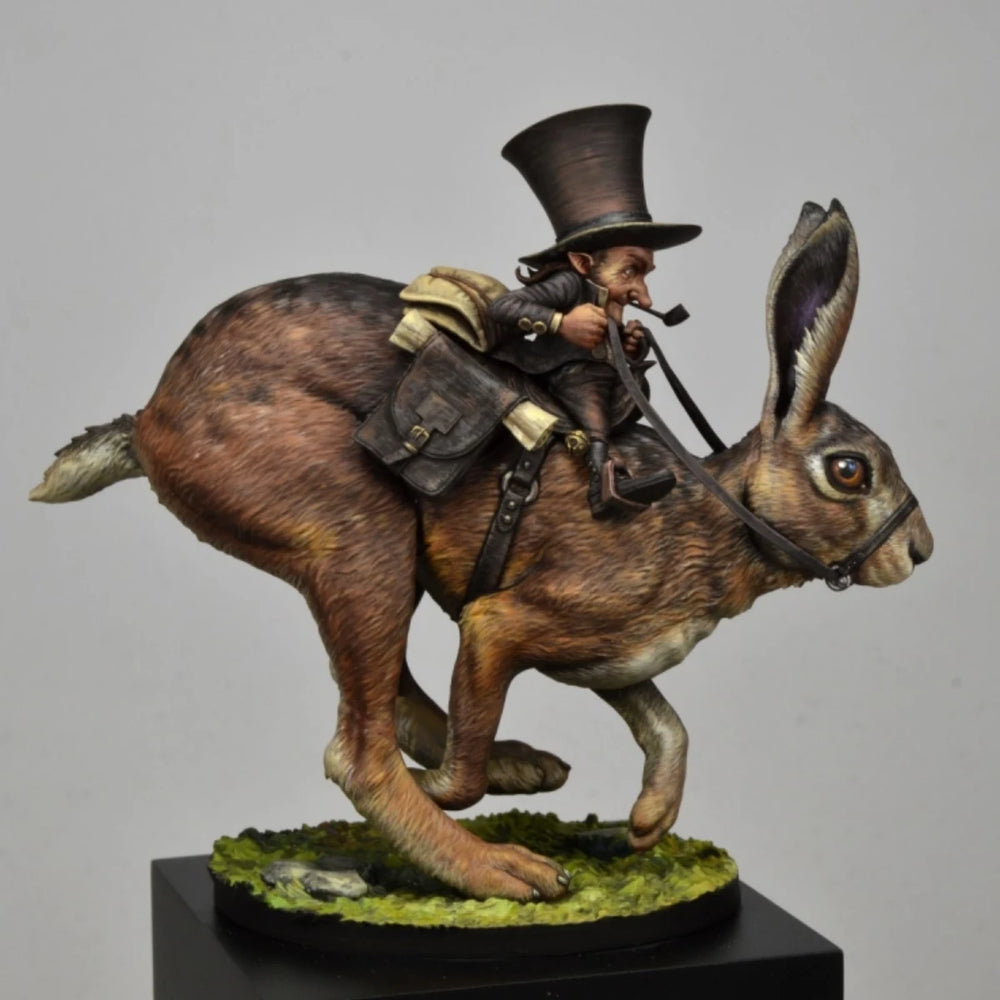 54mm Dwarf Postman on Hare, Resin Model Figure Kit, Fantasy Theme, Unassembled and Unpainted