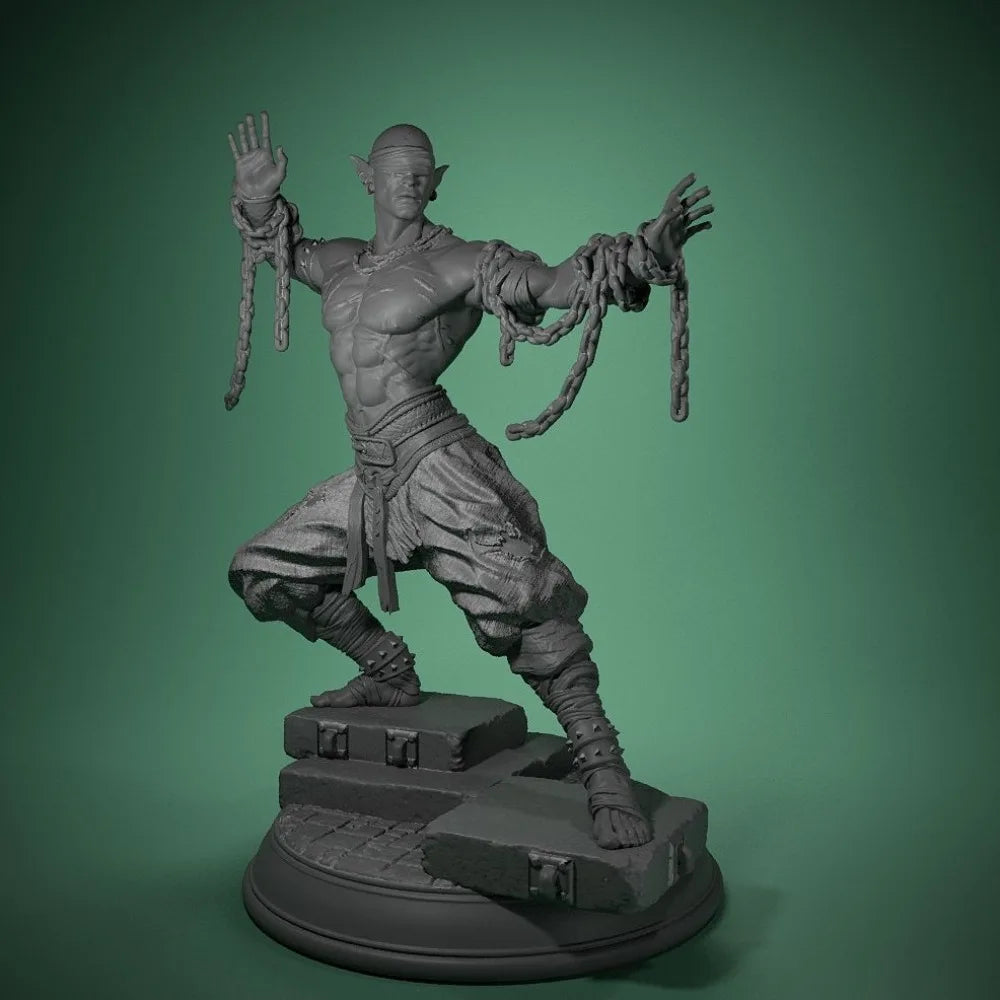 40mm Blind Monk Warrior, Resin Model Figure Kit, Fantasy Theme, Unassembled and Unpainted