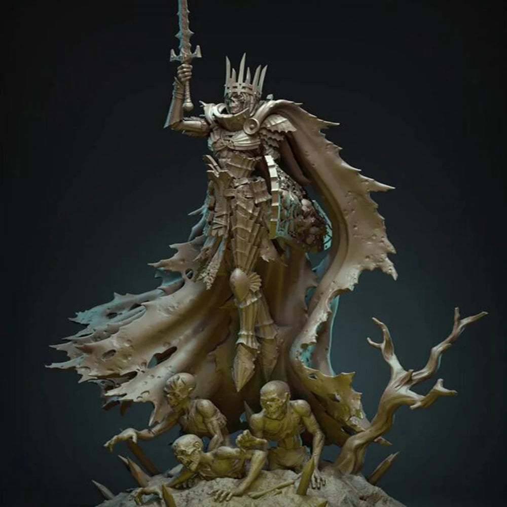 1/24 Winged Demon with Spiky Crown and Halberd, Resin Model Figure Kit, Fantasy Theme, Unassembled and Unpainted