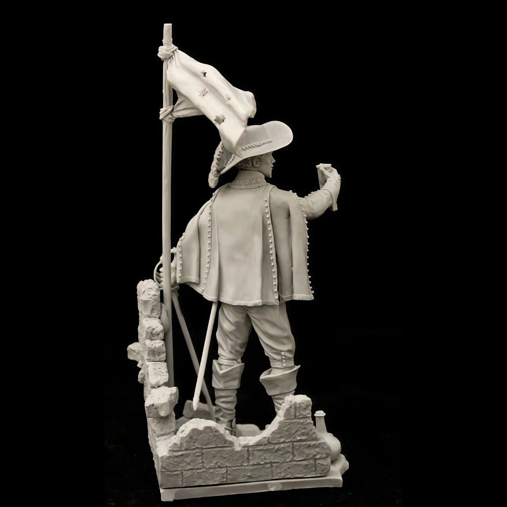 75mm Napoleonic French Officer with Flag and Rifle, Resin Model Figure Kit, Unassembled and Unpainted