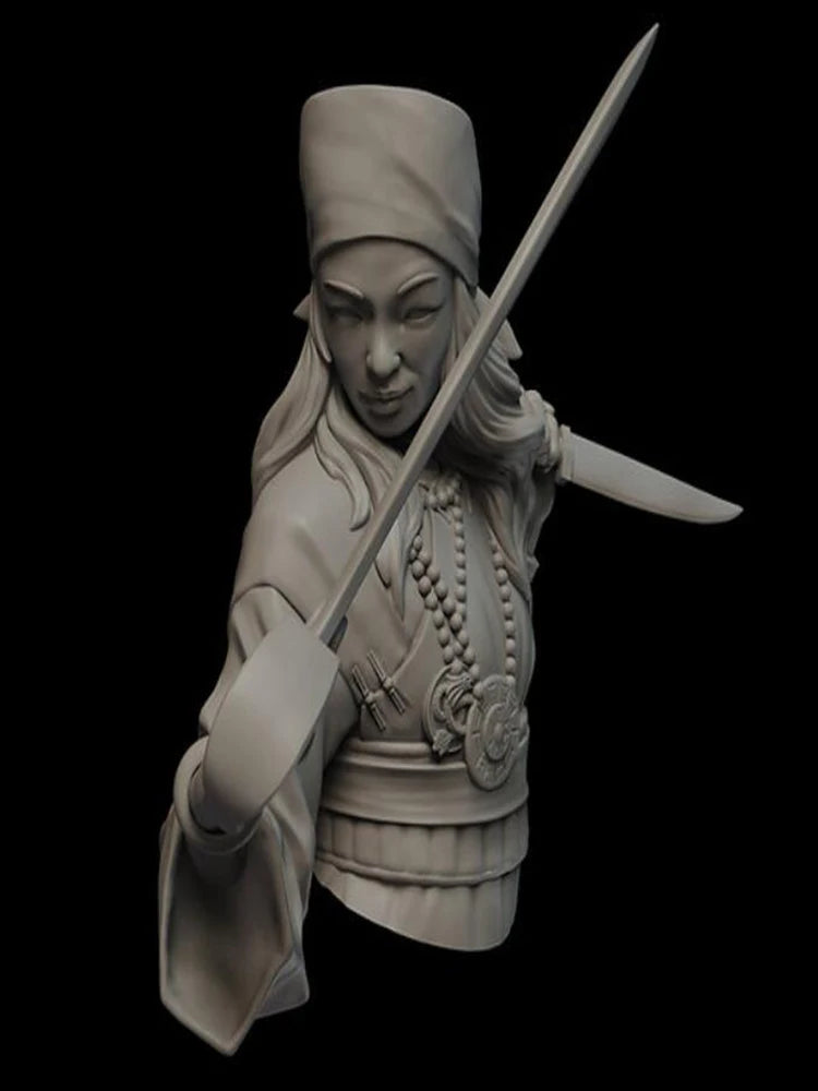 1/12 Ancient Eastern Sorceress with Pointed Crown and Spear, Resin Model Bust Kit, Unassembled and Unpainted