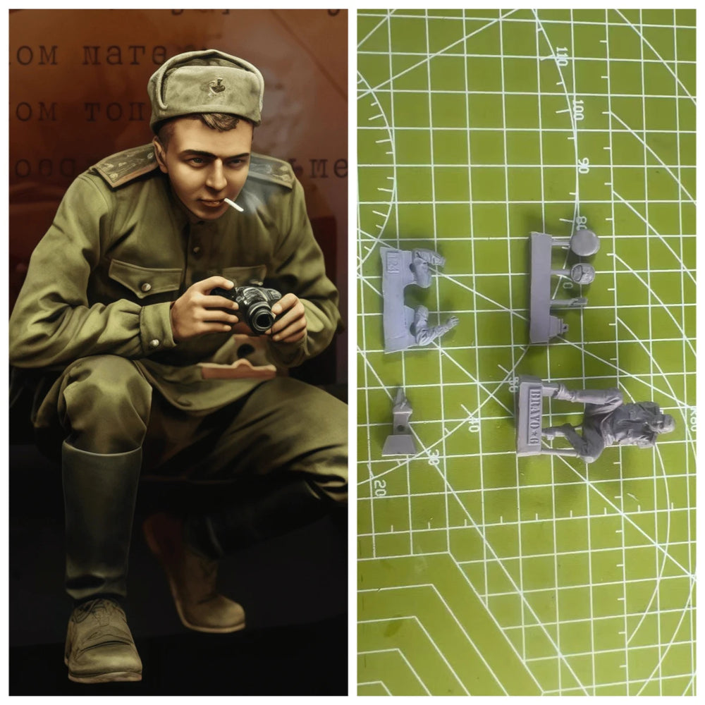 1/35 WWII Soviet War Correspondent with Camera, Resin Model Figure Kit, Unassembled and Unpainted