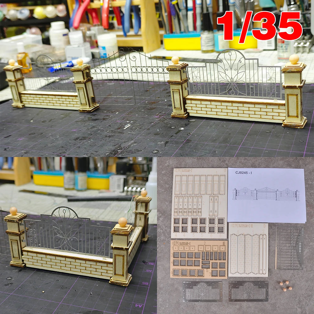 1/35 WWII Architectural Gates & Walls, Resin Model Diorama Kit, Unassembled and Unpainted