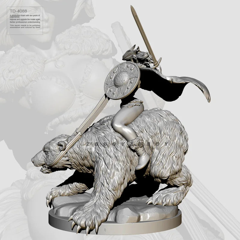 75mm Female Warrior Mounted Beast, Resin Model Figure Kit, Fantasy Theme, Unassembled and Unpainted