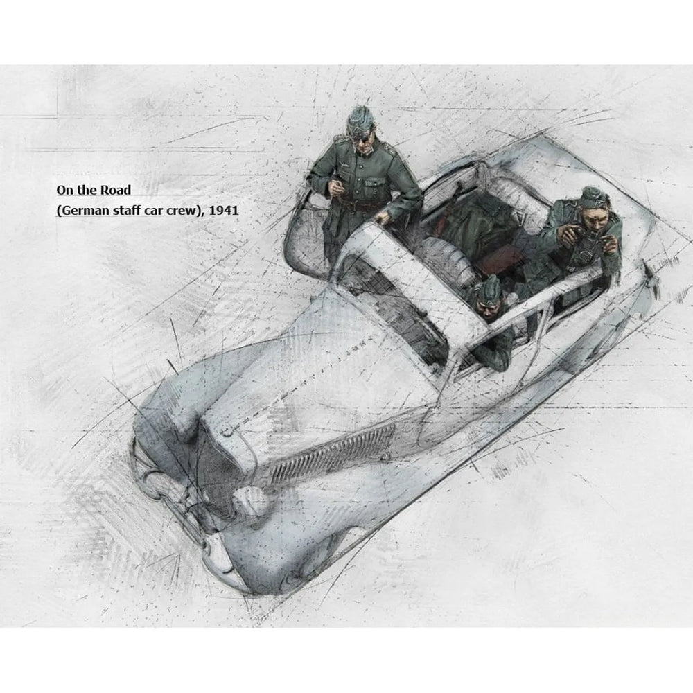 1/35 WWII German Staff Car Group, 3 Figures, Resin Model Vehicle Kit, Unassembled and Unpainted