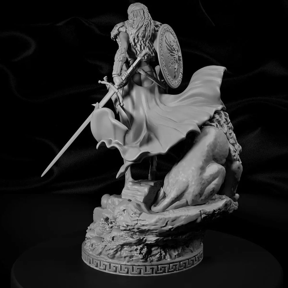 38mm Princess Warrior & Beast, Resin Model Figure Kit, Fantasy Theme, Unassembled and Unpainted