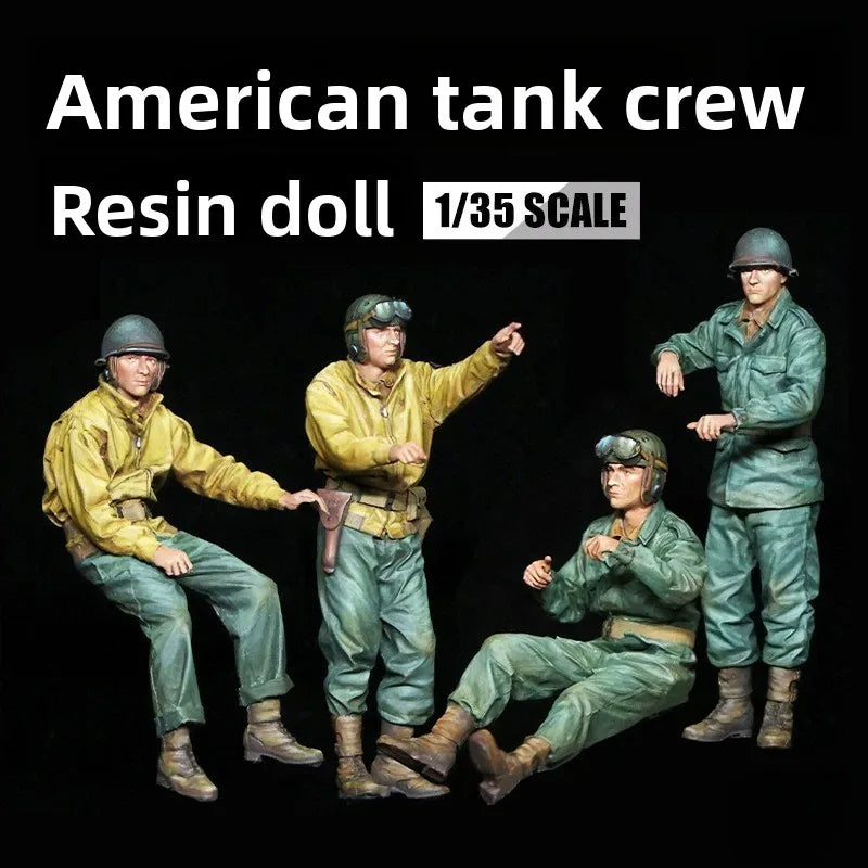 1/35 WWII US Tank Crew Advancing, 4 Figures, Resin Model Figure Kit, Unassembled and Unpainted
