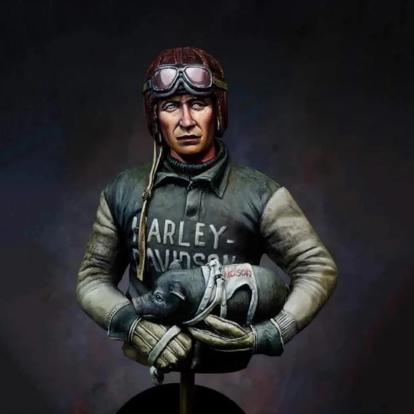 1/10 WWI Vintage Harley-Davidson Rider with Aviators, Resin Model Bust Kit, Unassembled and Unpainted
