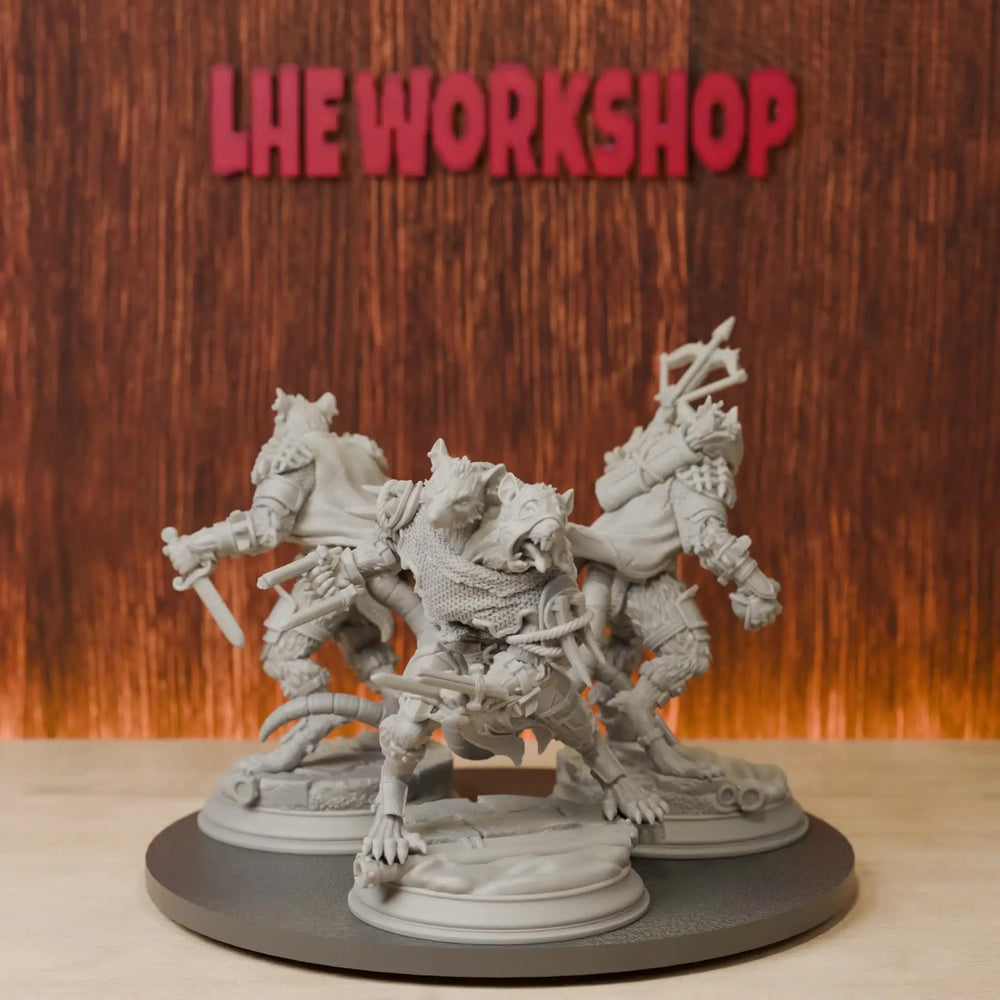 38mm Ratfolk Vermin Grunts, 3 Figures, Resin Model Figure Kit, Fantasy Theme, Unassembled and Unpainted