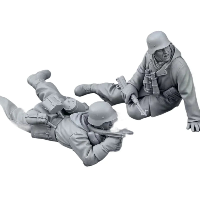 1/35 WWII German Machine Gun Team Prone, 2 Figures, Resin Model Figure Kit, Unassembled and Unpainted